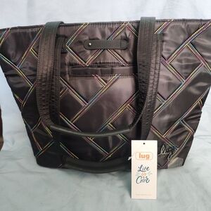 Lug Black Tote with Rainbow Stitching